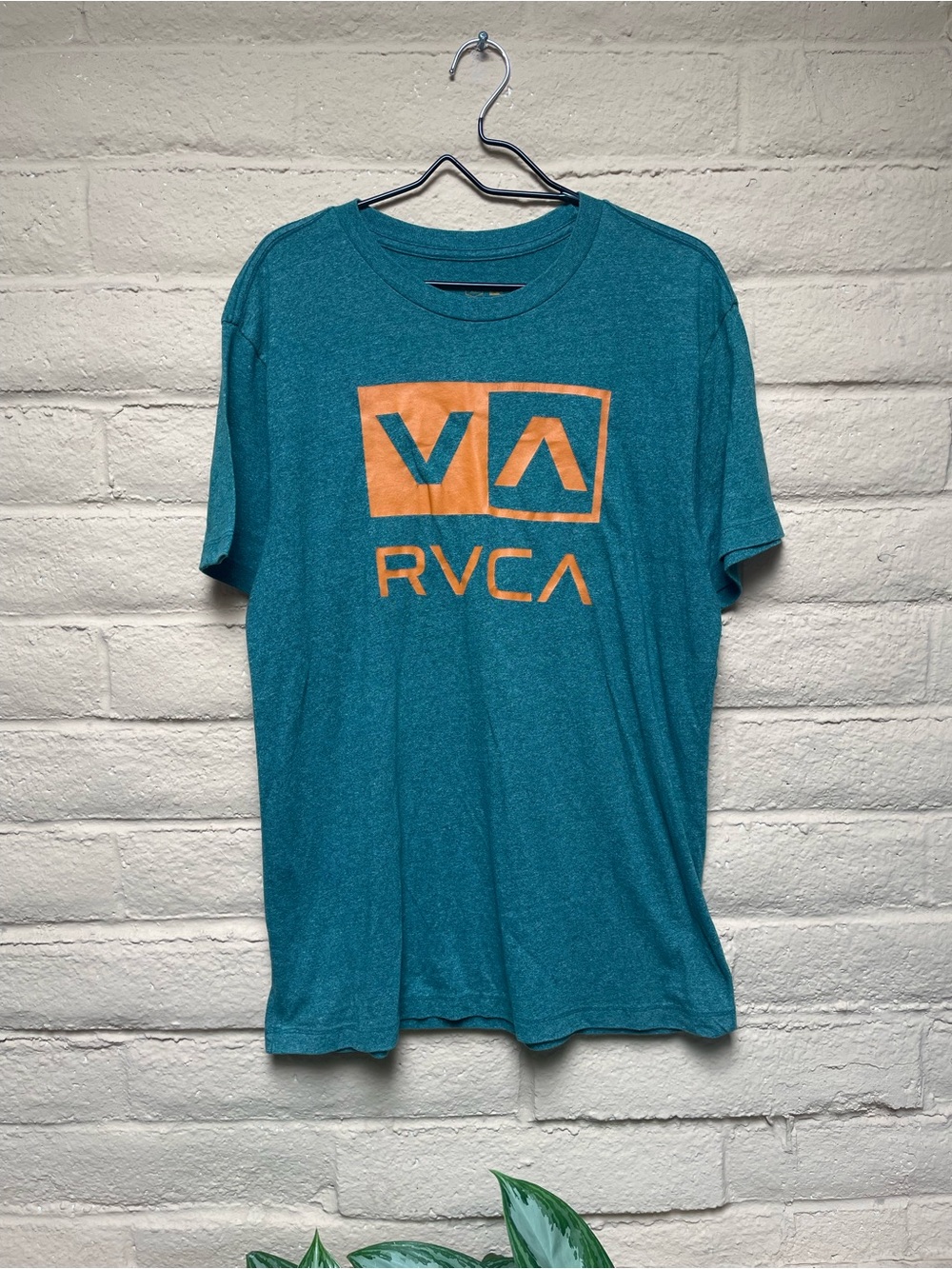 RVCA Teal Short Sleeve Tee with Orange Logo